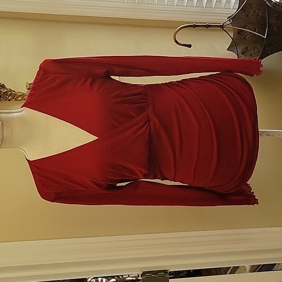 Motherhood Maternity dark red top empire waist long sleeve stretch ruched L EUC… - Picture 1 of 5